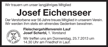 Traueranzeige von Josef Eichenseer von Pegnitz-Zeitung